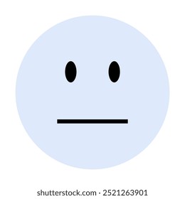 Simple neutral face with round shape, black eyes, and straight-line mouth. Ideal for expressing calmness, neutrality, simplicity, mindfulness, and emotionless states. Cartoonish, vector, minimalistic.