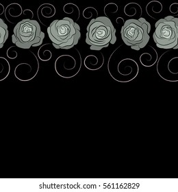 Simple neutral and gray vector horizontal roses seamless pattern with copy space (place for your text).