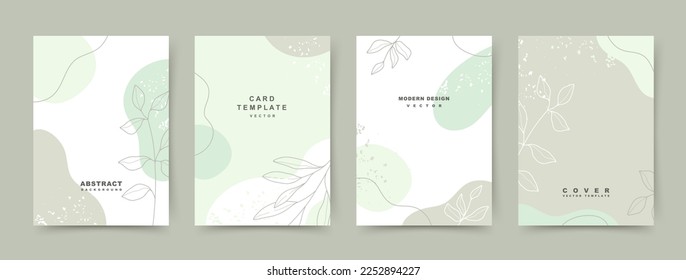 Simple neutral modern abstract background with floral elements in a minimalistic linear style. Trendy design templates for postcard, poster, business card, flyer, brochure, magazine, social media post