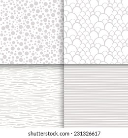 Simple neutral monochrome seamless patterns set. Vector illustration