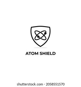 Simple Neutron Atom Logo Icon Design, atom with shield logo concept on isolated background