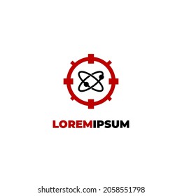 Simple Neutron Atom Logo Icon Design, atom with scoope target logo concept on isolated background