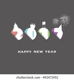 Simple New Year Card, Cover or Background Design Template With Holiday Icons - 2017
