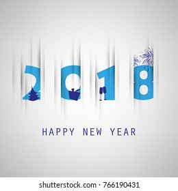  Simple New Year Card, Cover or Background Design Template With Christmas Tree, Gift Box, Drinking Glasses And Fireworks - 2018