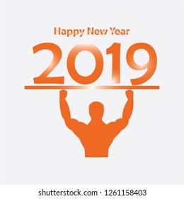 A simple new year card design where humans lift the writing of the new year 2019 in full force