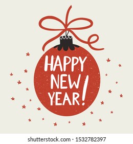 Simple New Year card design with hand drawn illustration and lettering. Vector holiday calligraphy phrase.  Handwritten modern lettering for cards, posters, t-shirts, etc.