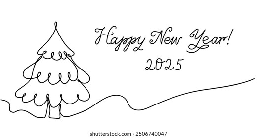 A simple new year greeting with a tree drawing celebrating the arrival of 2025