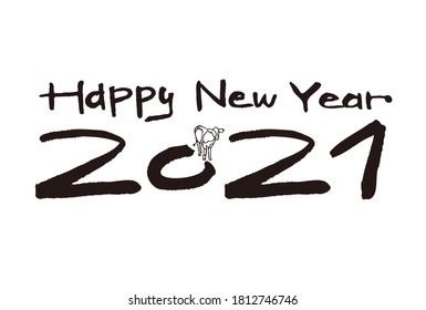 Simple New Year's card design for the Year of the Ox in 2021. Vector illustration on white background.