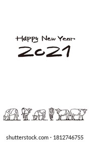 Einfaches Silvester-Kartendesign für das Jahr des Ochs 2021. Vektorgrafik auf weißem Hintergrund.