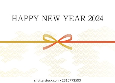 Tarjeta simple de Año Nuevo para el año del dragón 2024, fondo del patrón japonés con mizuhiki y dragón, material postal de Año Nuevo, Ilustración vectorial