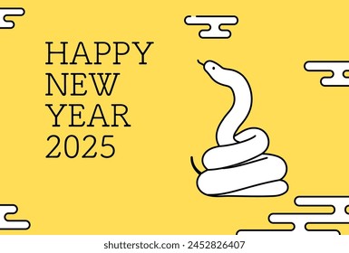 Simple New Year's card for the year of the Snake 2025, Japanese background with a coiled snake, Vector Illustration