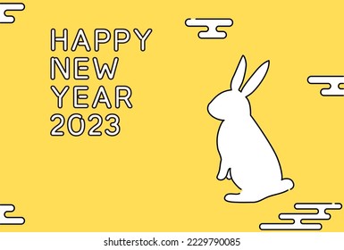 Simple New Year's greeting card for the year of the rabbit 2023, rabbit and Japanese pattern, Nenga postcard material