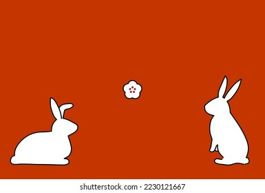 Simple New Year's greeting card for the year of the rabbit 2023, rabbit and plum blossoms, New Year's postcard material