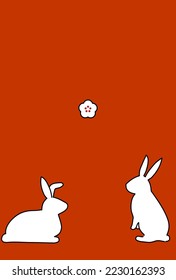 Simple New Year's greeting card for the year of the rabbit 2023, rabbit and plum blossoms, New Year's postcard material