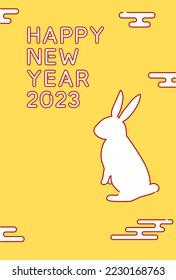 Simple New Year's greeting card for the year of the rabbit 2023, rabbit and Japanese pattern, Nenga postcard material