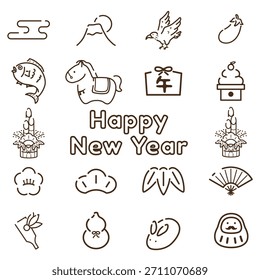 Simple New Year's icon set. Japanese New Year image illustrations.