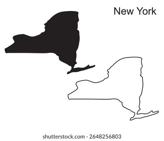 Simple New York map silhouette vector. Clean black outline of USA city or state, perfect for infographics, prints, and digital design work