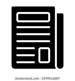 Simple Newspaper glyph icon. The icon can be used for websites, print templates, presentation templates, illustrations, etc	
