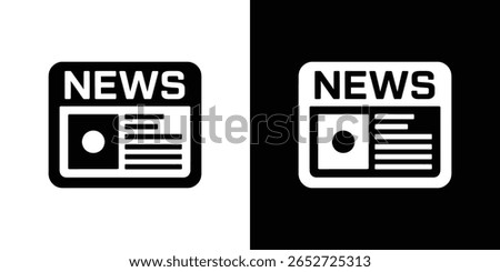 Simple newspaper icon showcases headlines above image. Ideal for news websites, applications, and general media representations. Clean and modern design.