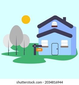 simple and nice vector design, house layout with yard and trees in garden