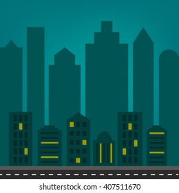 Simple night cityscape illustration background.