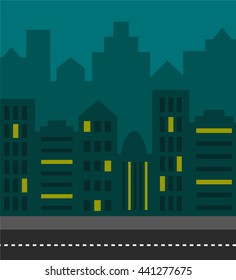 Simple night cityscape illustration background.