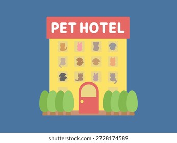 Ilustración de edificio de hotel de mascotas de noche simple