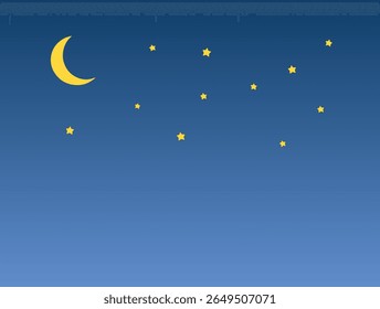 Simples Noite Céu Fundo com Lua Crescente e Estrelas Ilustração