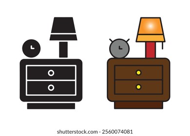 Simple Nightstand with Lamp and Clock Illustration