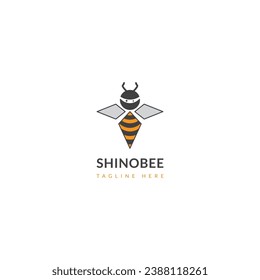 Simple Ninja Bee Logo Vector Design, Shinobi Illustration Icon Template