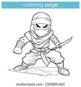 simple ninja character coloring page for kids vector illustration template design