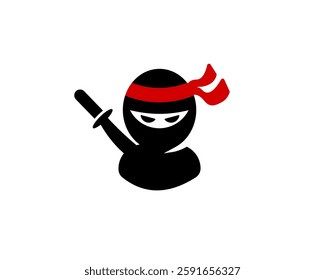 Simple ninja design with a red headband. iconic figure in a classic pose on a white backdrop.