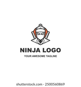 Vector simple del diseño del logotipo de la mascota del ninja aislado en el fondo blanco