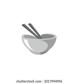 Simple noodle bowl and stick colored cartoon symbol logo style line art illustration design vector