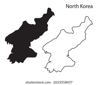 Sencillo Vector de silueta de mapa de Corea del Norte. Limpio contorno negro del país asiático, perfecto para infografías, viajes y proyectos de Diseño gráfico