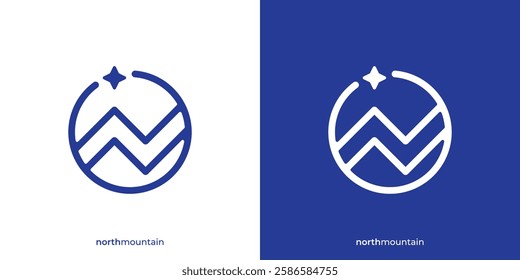 Simple North Mountain Logo. Abstract Mountain Graphic Icon or Initial Letter N and North Star. 