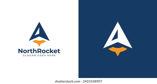 Simple North Rocket Logo. Minimal North and Rocket Logo Icon Symbol Vector Design Inspiration.