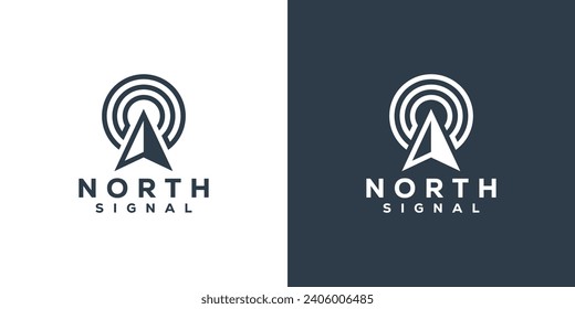 Simple North Signal Logo. Arrow Compass and Wifi with Minimalist Style. North Direction Logo Design Template.

