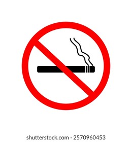 A simple no-smoking symbol featuring a cigarette crossed out within a bold red circle. Ideal for health campaigns, smoke-free area signs, or awareness posters