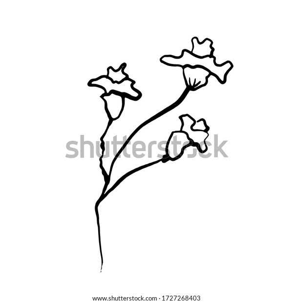 単純で完璧でない黒い枝と花のシルエット 白い背景にアイコンイラスト 手描きのベクター画像のアジア記号 記号 わびさび和様 のベクター画像素材 ロイヤリティフリー