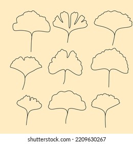 Sencilla silueta de hojas de biloba de ginkgo negro no perfecto. Ilustración aislada en blanco. Signo asia del vector de dibujo manual, símbolo. Wabi sabi al estilo japonés.