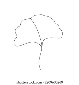 Simple not perfect black ginkgo biloba leaf silhouette. Illustration isolated on white. Hand drawing vector asia sign, symbol. Wabi sabi japanese style.