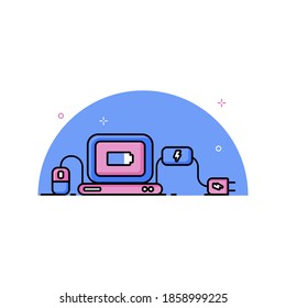 Simple notebook charging illustration. Easy to edit with vector file. Can use for all your graphic design content. Especially about technology.