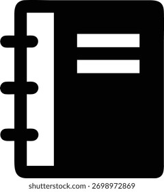 Um simples ícone de notebook, perfeito para representar anotações, organização ou manutenção de registros pessoais. Seu design limpo o torna adequado para várias aplicações.