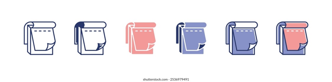 ícone de bloco de notas simples definir documento escola bloco de notas memorando papel sinais vetor ilustração