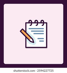 Simple notebook with pencil icon, documenting ideas and essential tasks
