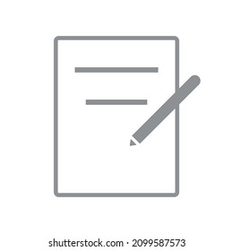 Simple notepad and pencil vector illustration. Grey outline of paper sheet and pen. Document or checklist icon.