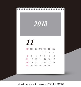 Simple November 2018 photo calendar. Week starts from Sunday.