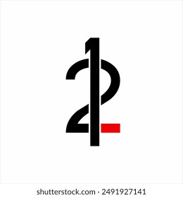 Diseño simple del logotipo del número 12 o 21 con el signo menos.