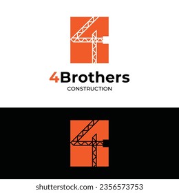 Simple Number 4 Crane for Construction Crane Heavy Machinery Lifting Demolition Service Company Logo Design Template